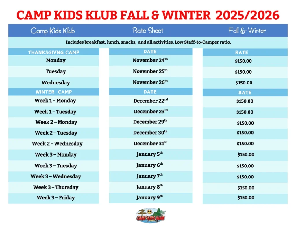 Thanksgiving & Winter Rate Sheet 20252026