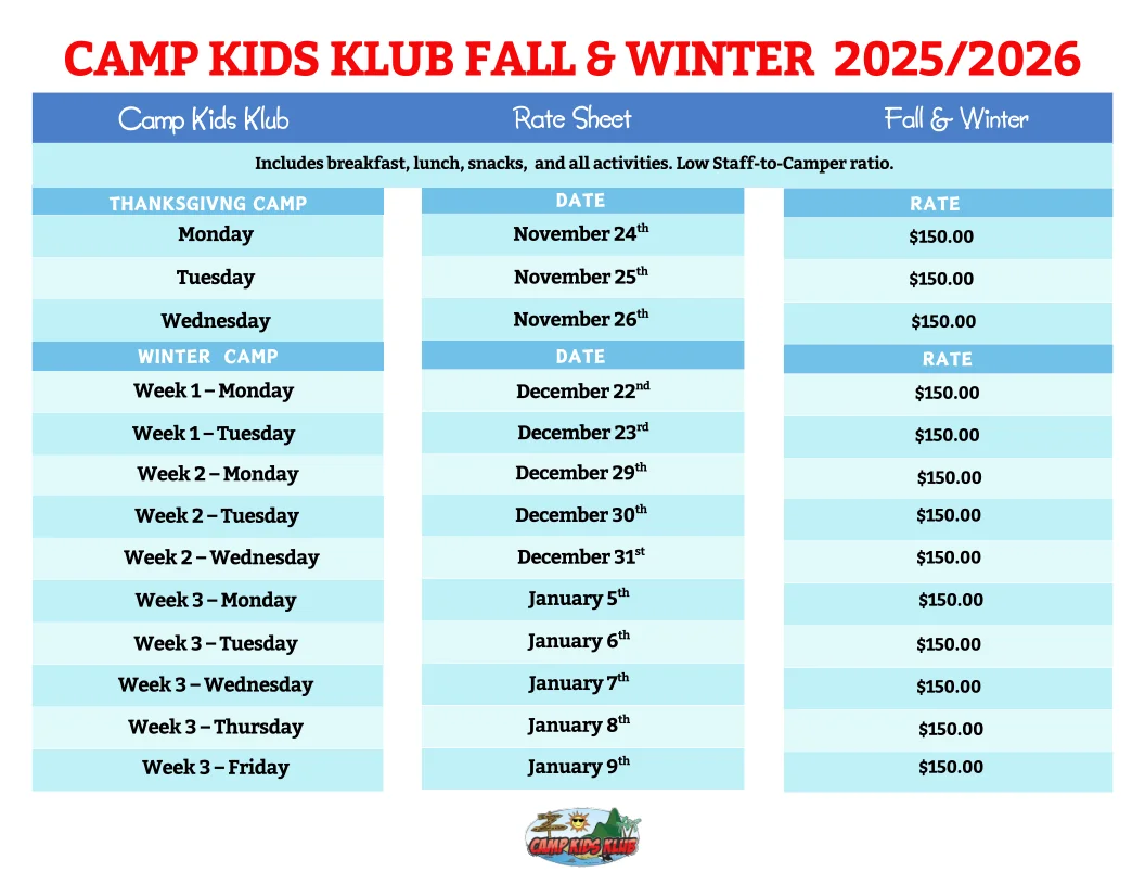 Thanksgiving & Winter Rate Sheet 20252026